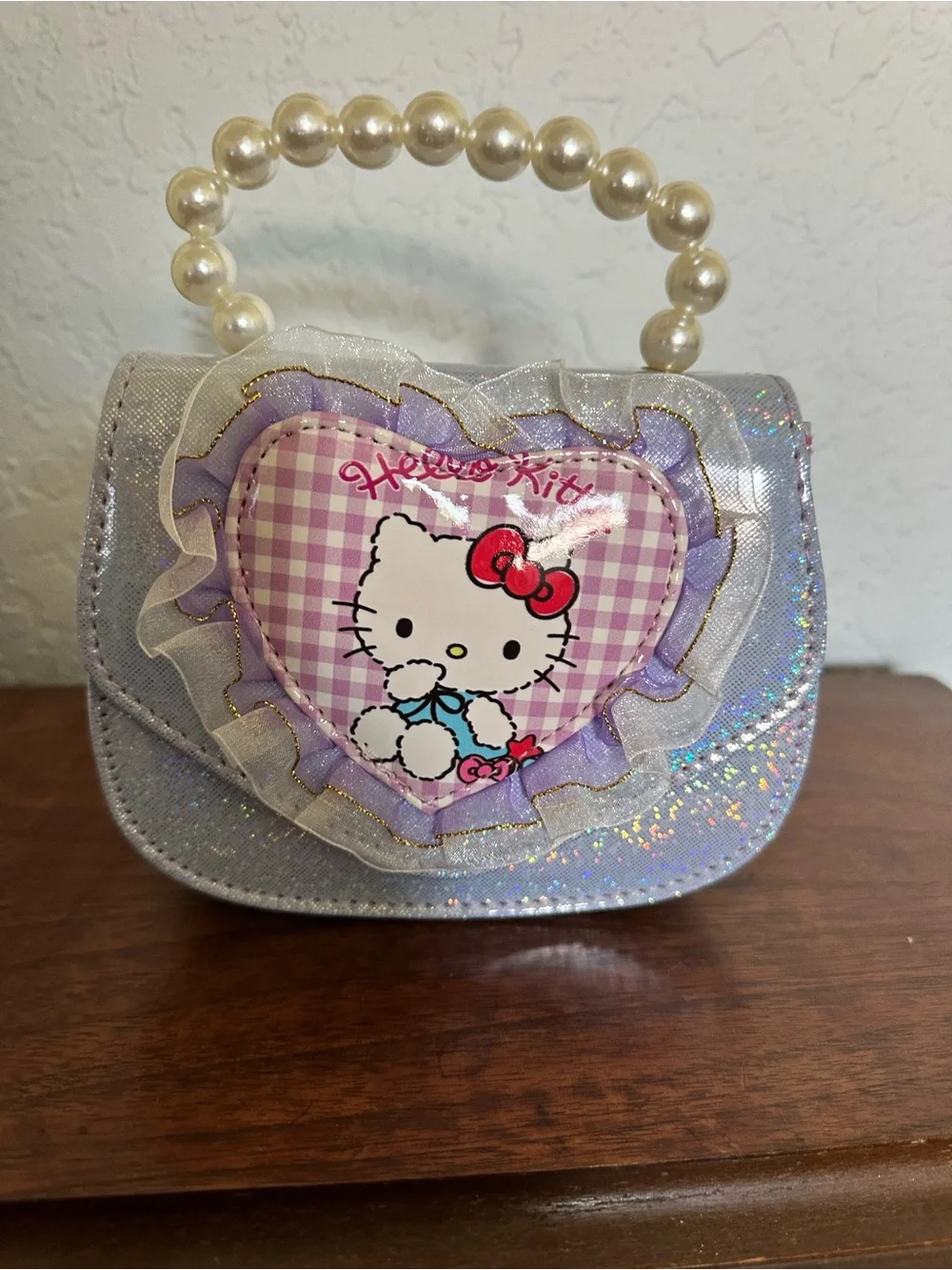 Hello Kitty Lavender Glitter Pearl-Handle Kids Bag